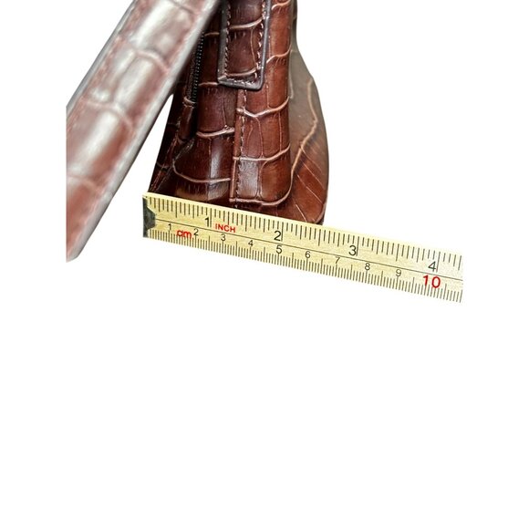 Croc-Embossed Crossbody Bag With Adjustable Strap & Zipper Closure In Rich Brown - Picture 12 of 12